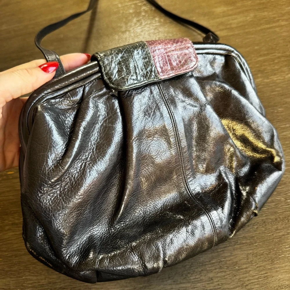 Sharif Vintage Black Patchwork Leather Crossbody Purse Bag